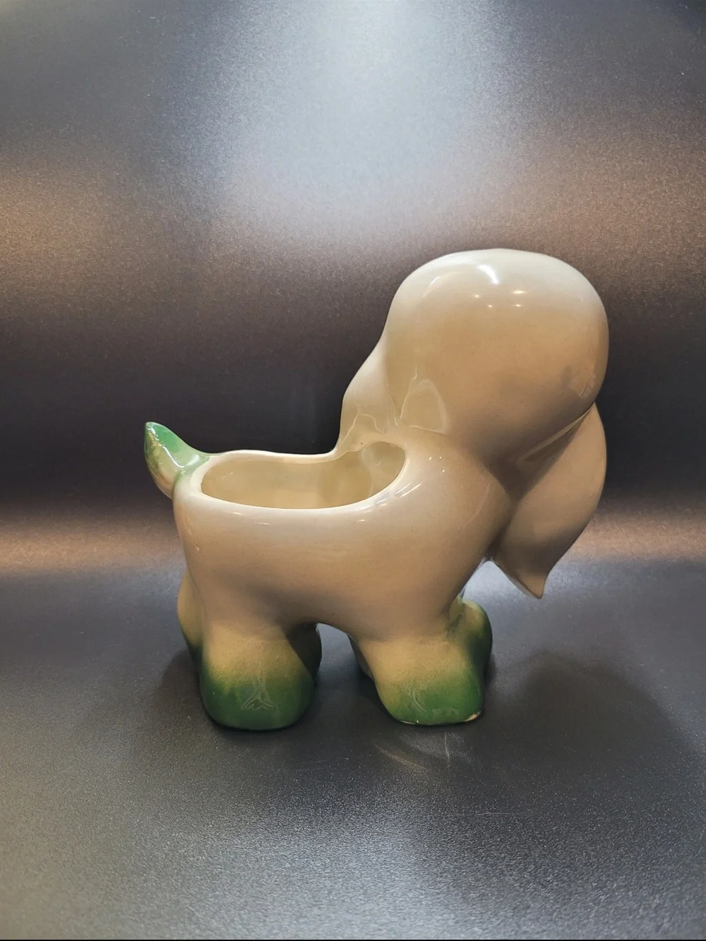 1950s vintage Ceramic Dog Planter - White and Green Decorative Pet Figurine